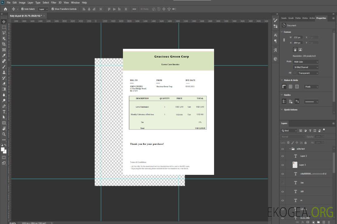 Facture USA Gracious Green Corp template Facture USA Gracious Green Corp template